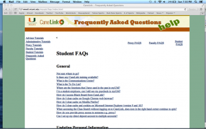 The section for frequently asked questions about Cane Link (Screen capture by Rebecca Fernandez).