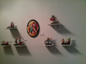 Lonnie Lozano's "boogas" pieces as well as one painting (Photo by Shai Fox Savariau).