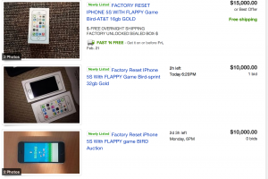 Screenshot of search results for "Iphone with flappy bird" on ebay.com.