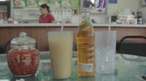 To the left is the nance drink made from a Central American fruit of the same name and to the right is the Banana soda from Honduras served at Caribe #2 in Little Havana. 