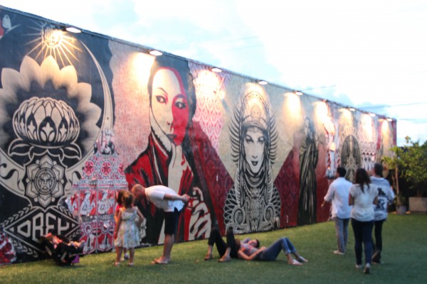 Shepard Fairey's mural greets art lovers as they enter The Wynwood Walls just north of downtown Miami (Photo by Laurie Charles)
