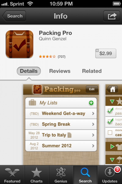 Screenshot of Packing Pro application (Photo by Elizabeth de Armas). 