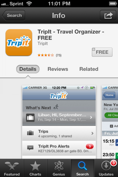 Screenshot of TripIt application (Photo by Elizabeth de Armas). 