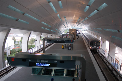 The new Miami Central Station currently serves as a central hub for MIA Mover, Metrobus, and Metrorail. Travelers can get to the airport from the station by taking the free MIA Mover (Photo by Bolton Lancaster).