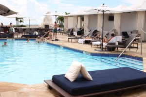 Guests at the Mayfair Hotel sit back and relax at the rooftop pool (Photo by Brittany Weiner).