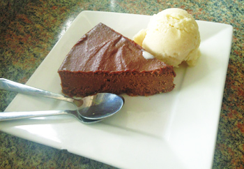 Vegans can dig into this delicious chocolate mousse pie and soy ice cream dessert (Photo by Chelsea Pillsbury).