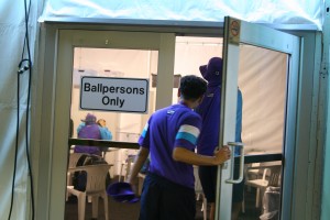 The ballpersons tent at the Sony Ericsson tennis tournament (Photo by Brandon Lumish).