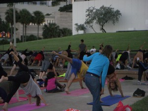 Anyone can join in on the free yoga as long as they bring a mat (Photo by Laurie Charles).