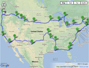 Katrina Hamilton's route for her solo road trip (Map courtesy Katrina Hamilton and Google Maps).