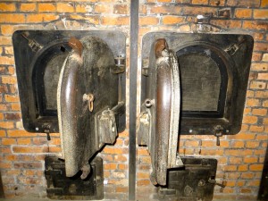 Two of the ovens that burned the bodies of victims of Auschwitz camp. The smoke Mr. Mermelstein and the others saw rising from the chimneys likely came from these ovens (Photo by Samantha Lucci).
