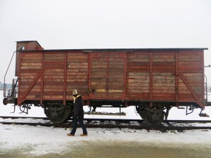 One of the cattle cars used by Nazis to transport their captives to Auschwitz-Birkenau camp. Up to 100 people would fit into one of these at one time (Photo by Samantha Lucci).