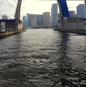 The drawbridge into the harbor that lines Bayfront Park and Bayside Market place (Photo by Katherine Guest).