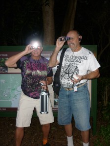 Visitors David Klein and Joe Reiger practice with their ghost-seeking equipment (Photo by Rianna Hidalgo).