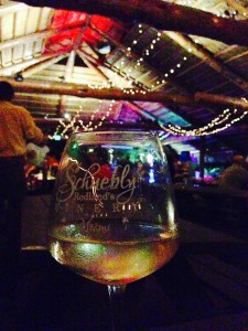 A glass of Schnebly's cocovino wine while under the covered, outdoor patio where live music is played on weekends. (staff photo)