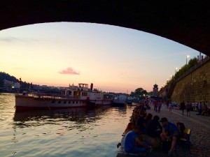 Locals flock to the Danube to enjoy a drink and watch the sunset. Hundreds of people come together along the river every night.