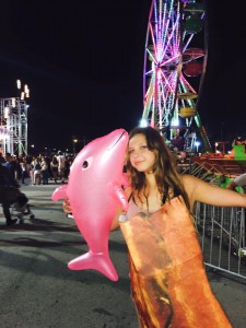 Roehrig nicknamed herself "Crispy" for the night. Her dolphin was crowd-surfed through fans getting much closer to Calvin Harris then we did. 