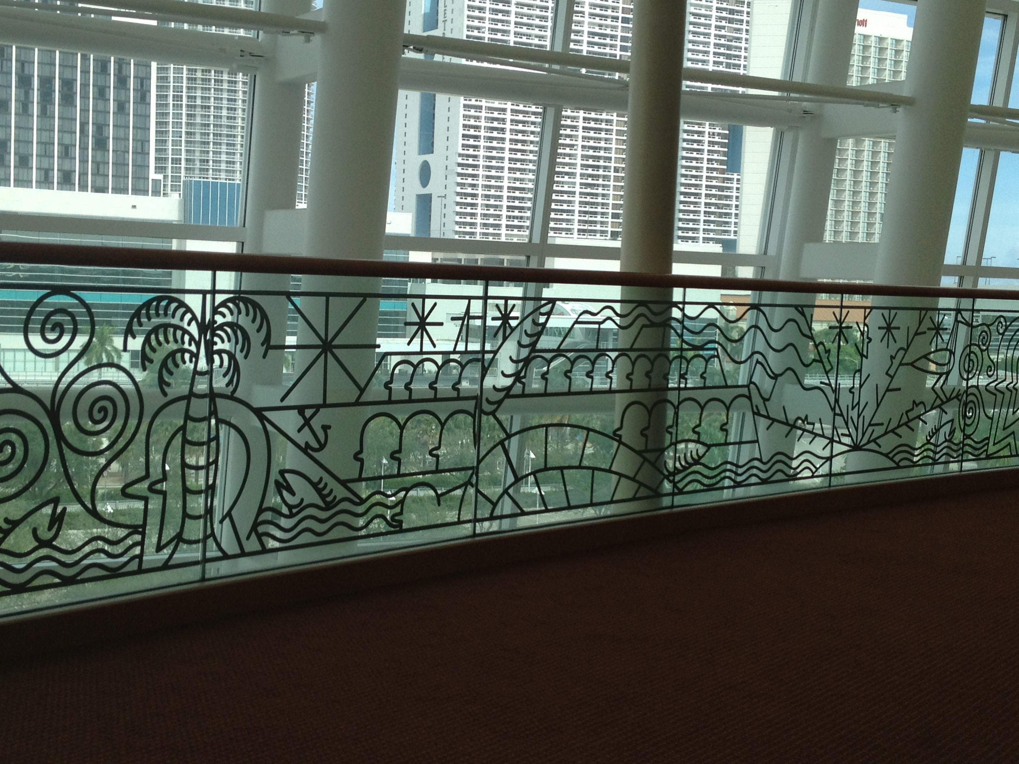 The glass railings of the Ziff Ballet Opera House designed by José Bedia (Photo by Emma Reyes).