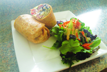Lentils and beets make up the "meat" of this veggie filled wrap (Photo by Chelsea Pillsbury).